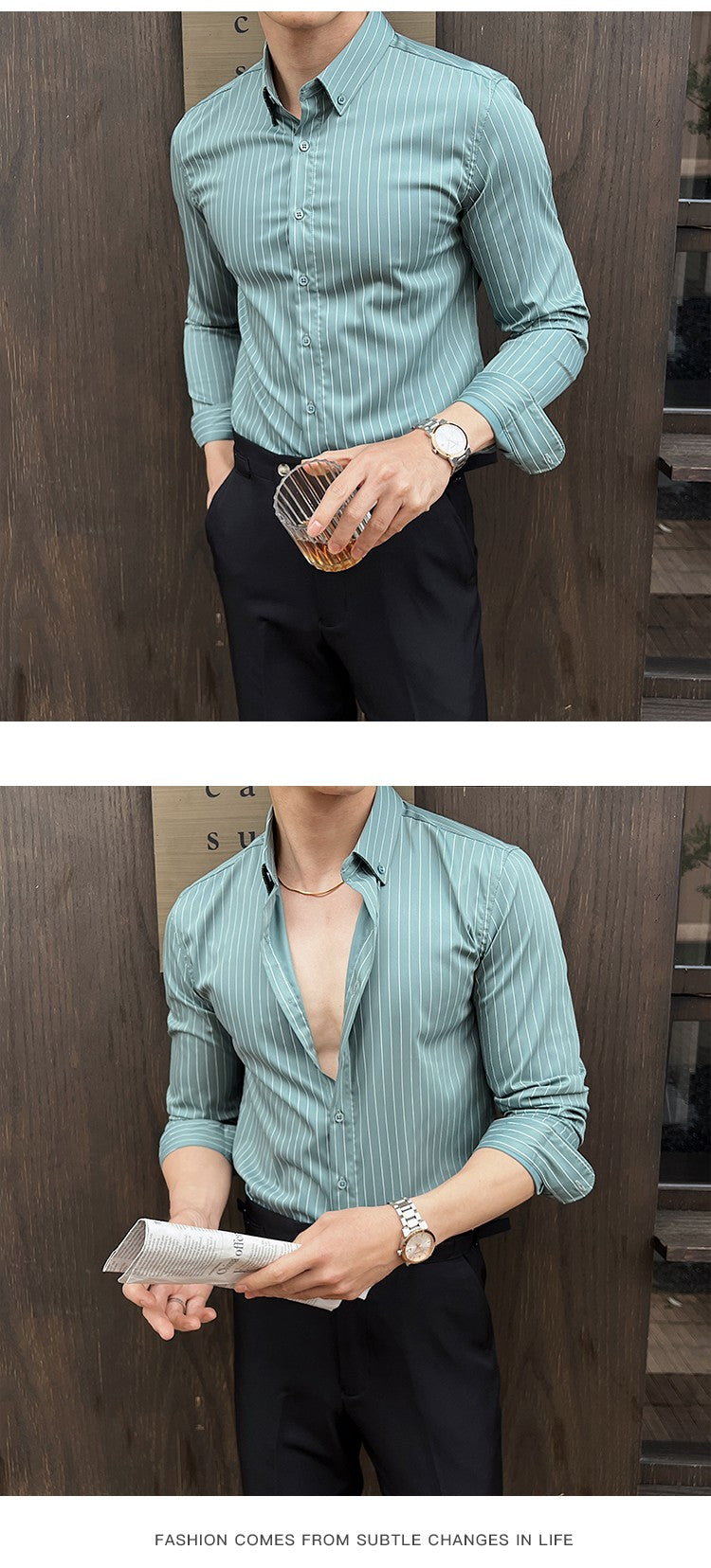 Striped Shirts for Men High-quality 2025 Autumn New Solid Business Casual Long Sleeved Elastic Slim Fit Dress Shirt Men Clothing