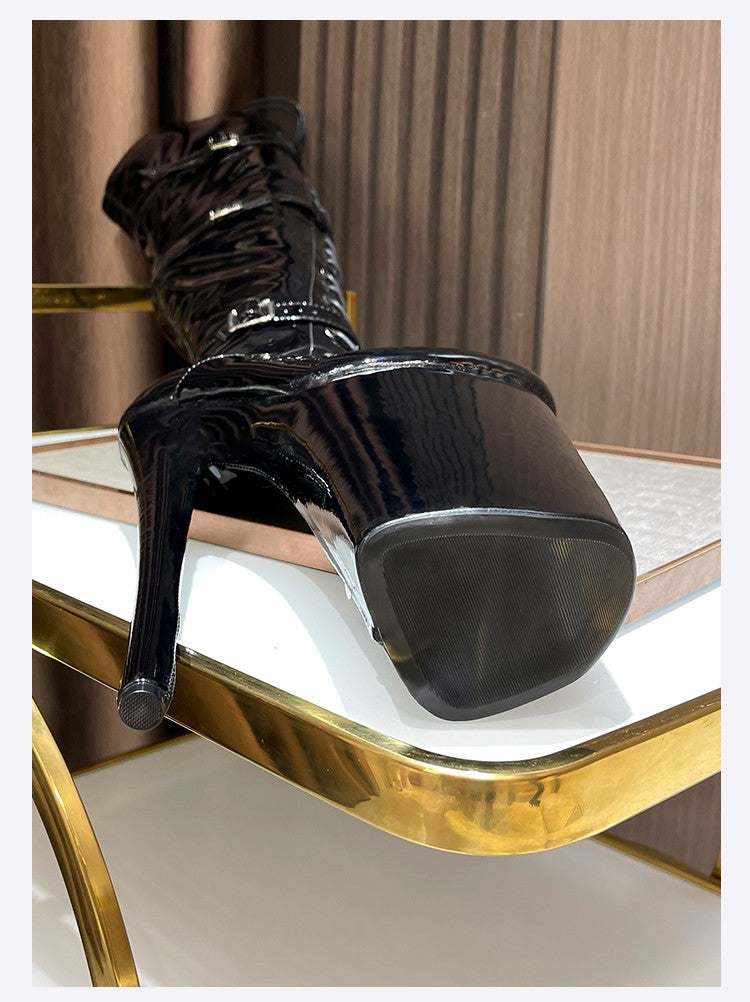 26cm Super High Heel Thigh High Boots Sexy Women Shoes Pole Dance Stripper Shoes Platform Over-the-Knee Zip Crotch High Boots