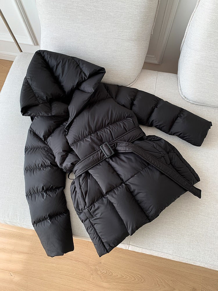 2025 Winter Women's Down Jackets Ultra Light Warm Cusual Coat Female Puffer Jacket With Belt Plus Size Hooded Short Parka