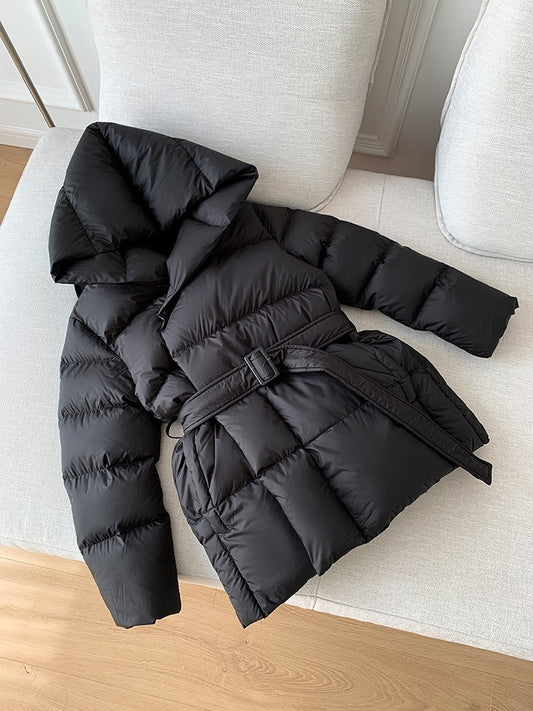 2025 Winter Women's Down Jackets Ultra Light Warm Cusual Coat Female Puffer Jacket With Belt Plus Size Hooded Short Parka