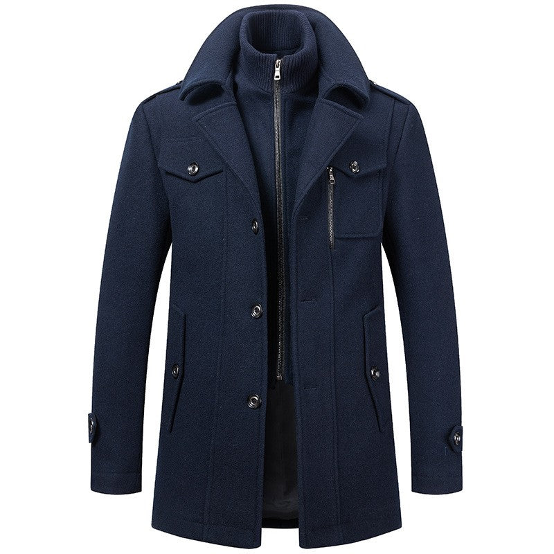 Overcoat 4XL Autumn Winter Mens Wool Trench Coats Fashion Middle Long Jacket Male Double Collar Zipper Coat Windbreak Woolen