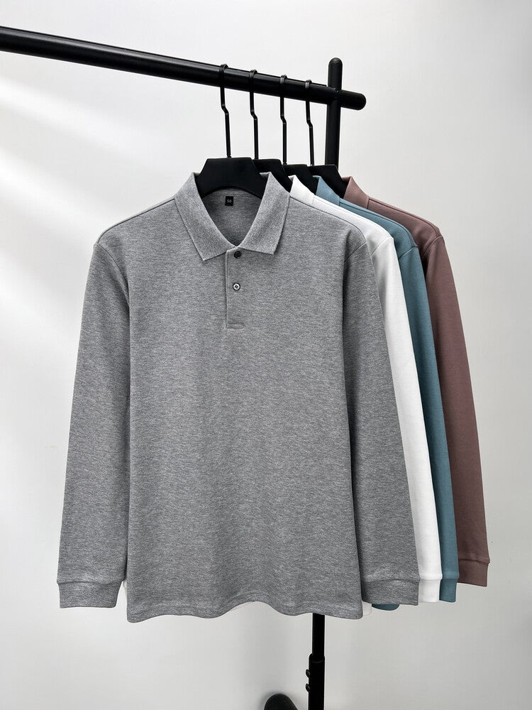Durable 100% Cotton Men Polo Shirt,Autumn Leisure Long Sleeve, Breathable Lapels T-shirt, 16 Colors, Perfect for Golf and Sports