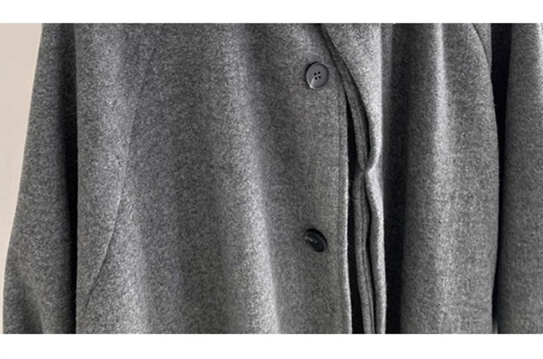 Mauroicardi Autumn Winter Long Warm Grey Black Slouchy Woolen Coat Men Single Breasted Loose Casual Wool Blends Overcoat 2023