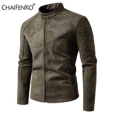 Autumn Winter Breathable Solid Windproof Men Coat New Casual Retro Leather Jacket Outdoors Fashion Versatile Stand Collar Tops