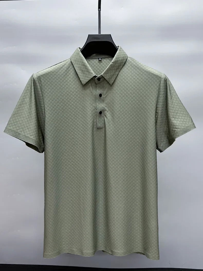 Men's Luxury and Fashionable Waffle Short Sleeve Polo Shirt, Lapel, Ice Silk, Breathable, Casual, Summer, 2024 New, High-End