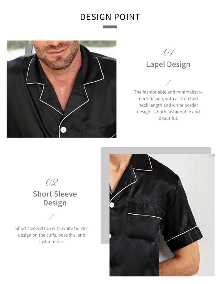 Men Satin Pajama Set Sleepwear for Man Summer Short Sleeve Button-Down Shirt & Shorts Pajamas 2 Piece Home Clothes Short Suit
