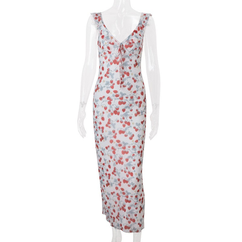 Cryptographic Summer Floral Print Plunge Maxi Dress Outfits Sexy Backless Fairy
