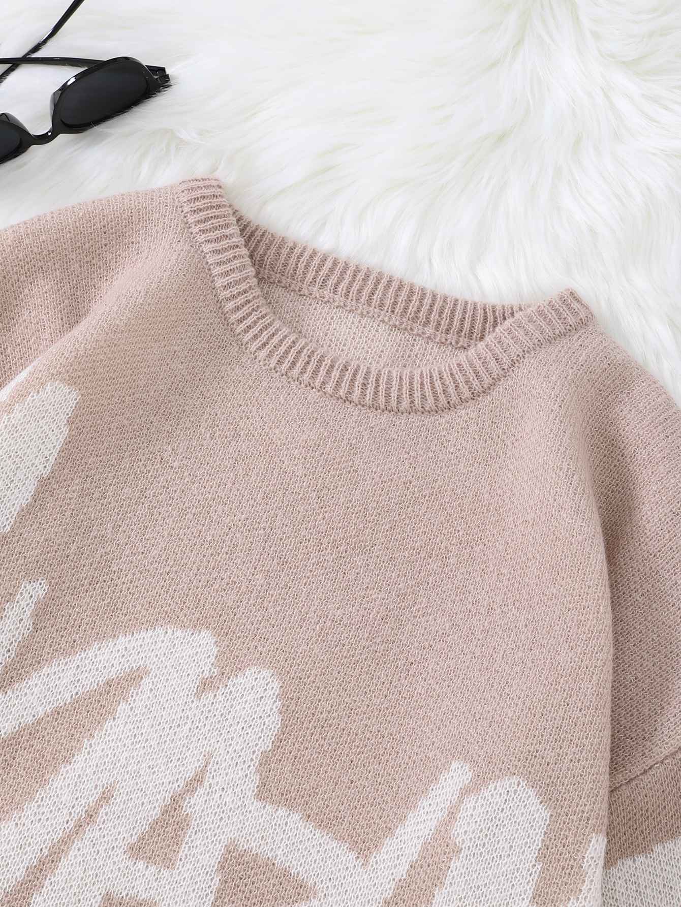 New Popular Spring Autumn Graffiti Jacquard Pattern Pullover Sweater Casual Round Neck Contrast Color Knitted Men's Pullover