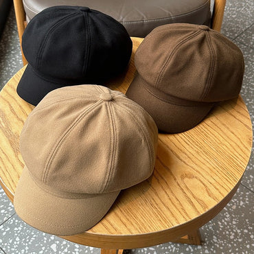 Women Vintage Corduroy Beret Cap Autumn Winter Solid Color Octagonal Newsboy Artist Cap Female Girl Windproof Painter Peaked Hat