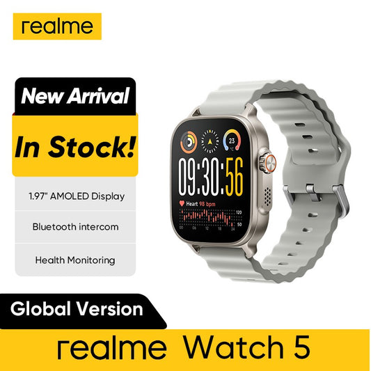 Global Version realme watch 5 1.97" AMOLED 600nits Bateria de 14 dias 460mAh 300+ Temas Suporta GPS GNSS IP68 à prova d'água