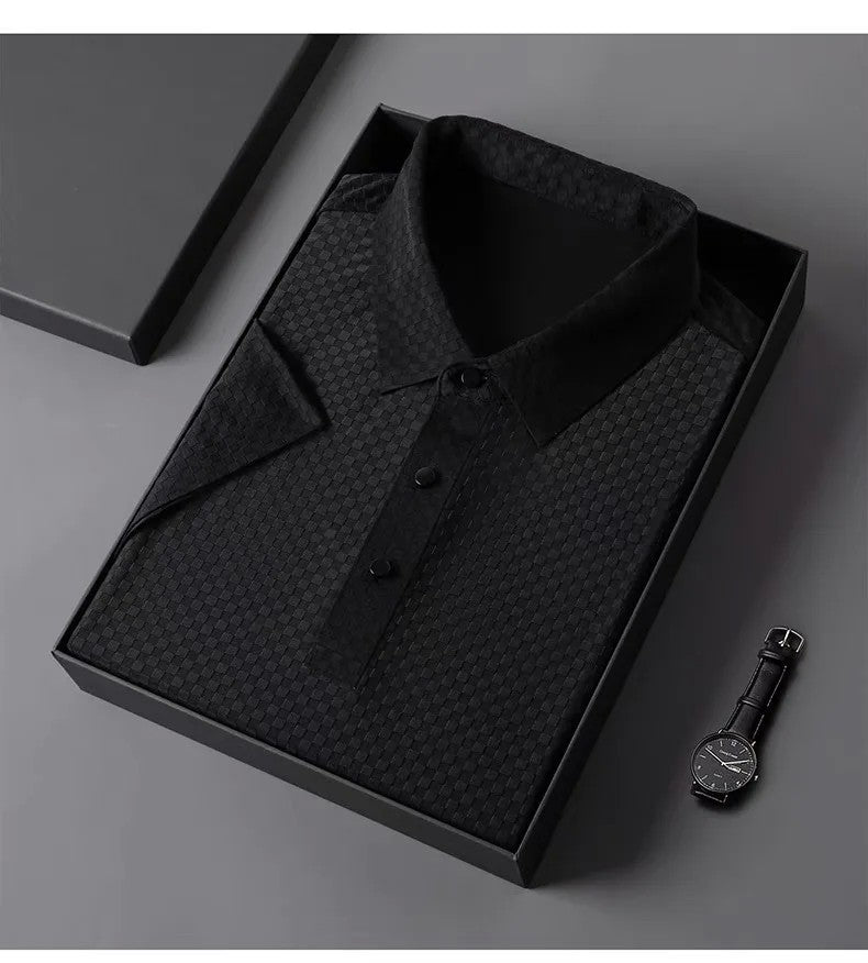 Men's Luxury and Fashionable Waffle Short Sleeve Polo Shirt, Lapel, Ice Silk, Breathable, Casual, Summer, 2024 New, High-End
