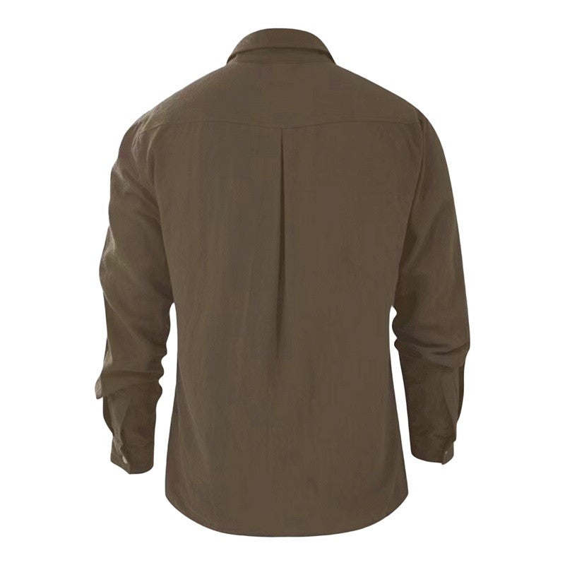 Men's Lapel Collar Shirt, Solid Color Long Sleeve Button-Down Loose Simple Blouse with Chest Pocket