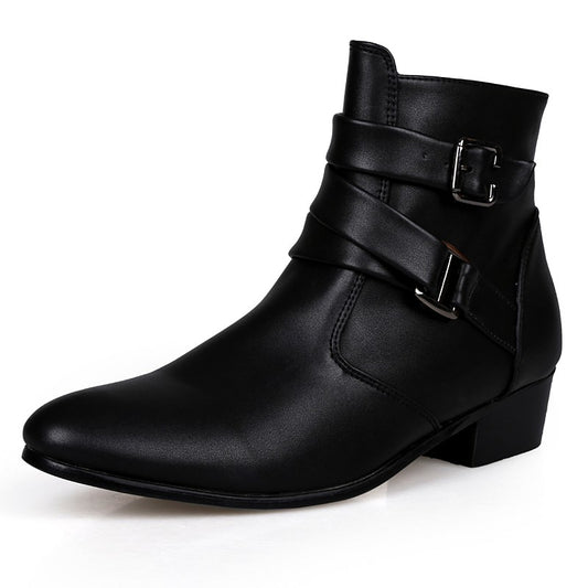 Hot Sale Luxury Chelsea Boots Men Pointed -toe Mens White Boots Black British Style High-heel Men Dress Boots Design Ankle Boot