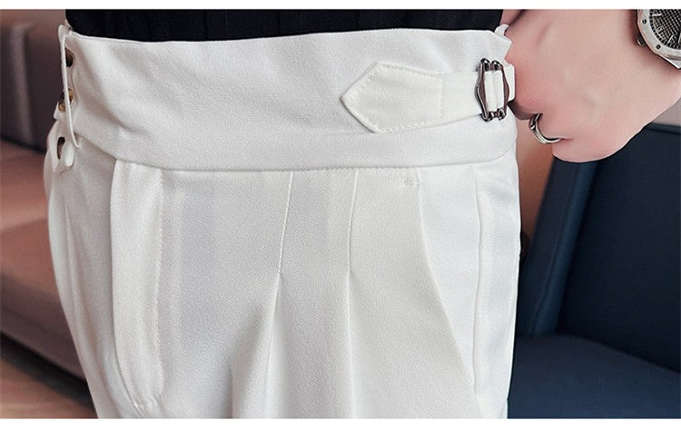 British Style Spring New Solid Business Casual Suit Pants High Waist Button Men Formal Pants High Quality Slim Office Trousers