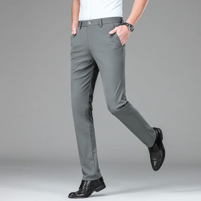 New Summer Men's Ice Silk High Stretch Business Suit Pants Male Army Green Blue Elastic Formal Office Straight Formal Trousers