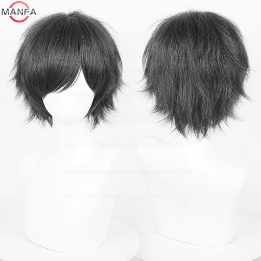 Anime 30cm Short Straight Cosplay Wig Black White Green Brown Purple Blue Gray Red Gold Man Women Heat Resistant Synthetic Hair
