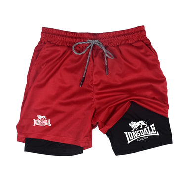 2 in 1 Running Shorts Men Workout Lonsdale Compression Shorts with Phone Pocket Towel Loop Summer Sport Athletic Activewear