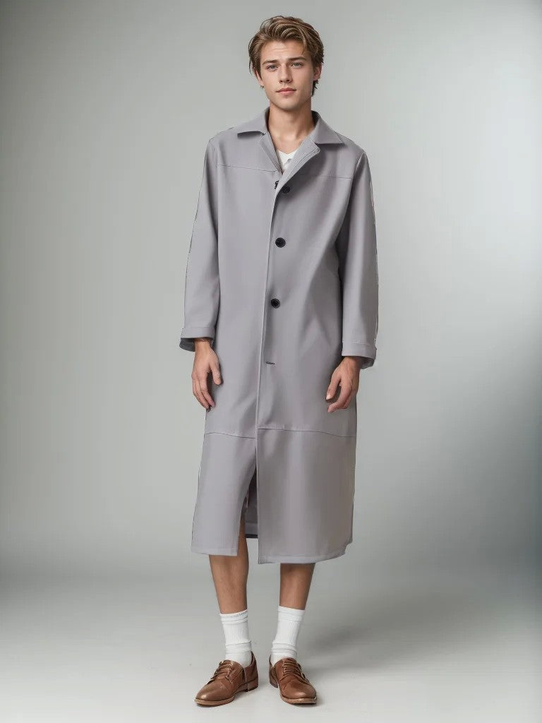 2024 New Men's Long Leather Jackets Goth Punk Button Trench Coat Solid Lapel Collar Long Pu Windbreaker Winter Leather Coats