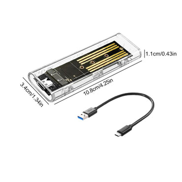 M.2 NGFF SATA Type C 3.1 Hard Disk Box 10Gbps Transparent External SSD Case External SSD Adapter for 2230 2242 2260 2280