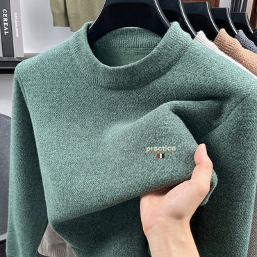 High quality plush thick men's sweater fashion brand letter embroidery winter warm round neck Korean casual knitted pullover
