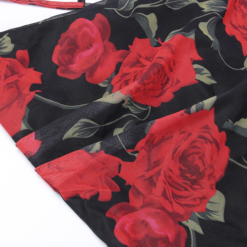 Flowers Print Spaghetti Strap Dresses Women Temperament Package Hip Bodycon Long