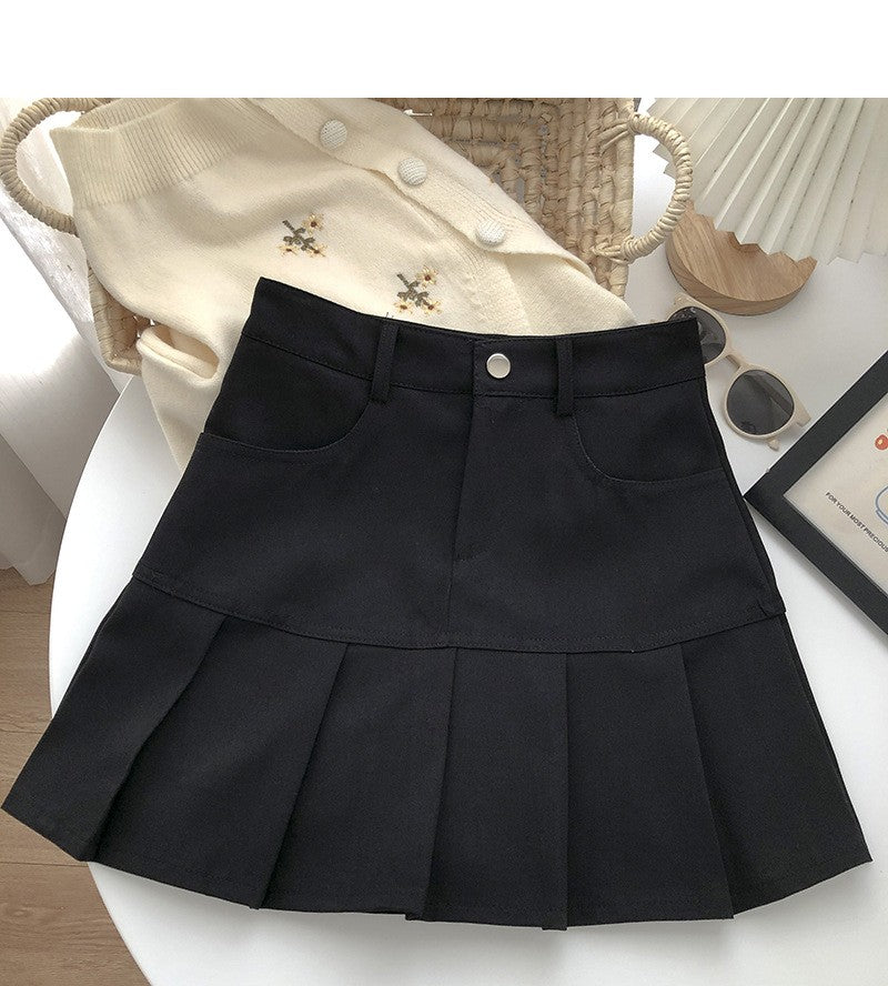 Y2K Vintage High Waist Pleated Skirt Women College Style Uniforms Safety Pants M