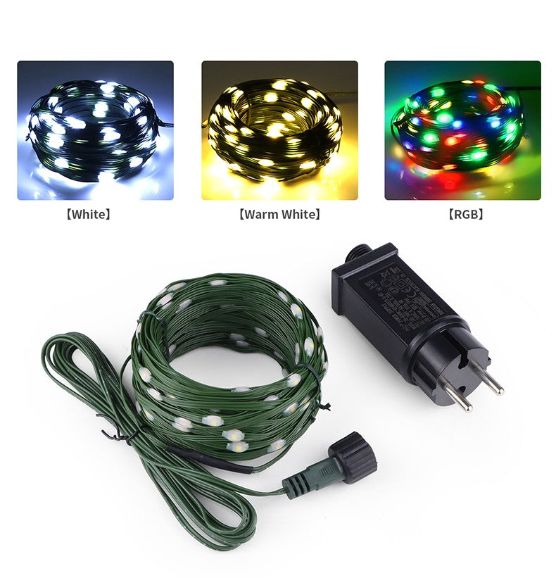 Outdoor LED Christmas Lights Green Wire Leather 24V Fairy Lights String Waterproof Garden Party Wedding Garland Decor New Year Q