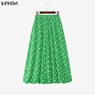 VONDA Polka Dot Bohemian Long Skirts Women Oversize Casual Elastic Waist Jupes Faldas Saia 2025 Autumn Maxi Skirt Plus Size 5XL