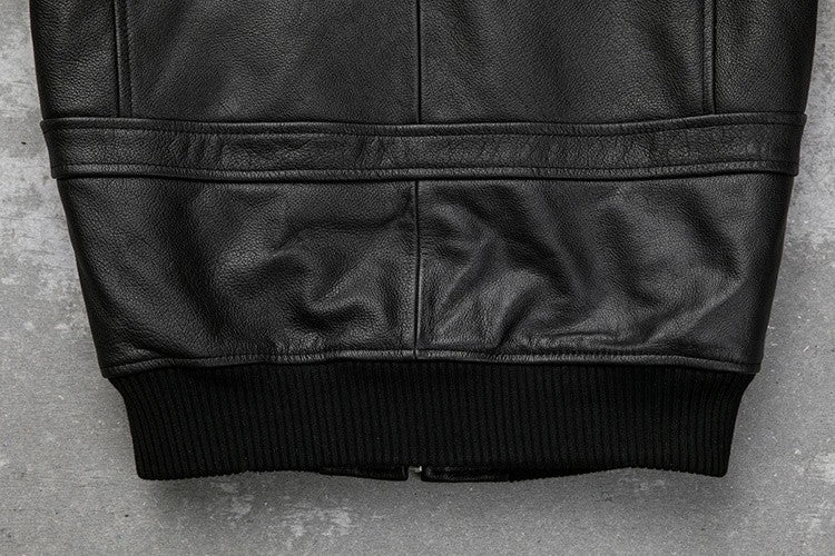 Detachable Natural Fur Collar Genuine Cowhide Men Leather Jacket Patches Flight Air Force Pilot Coat Winter Bomber