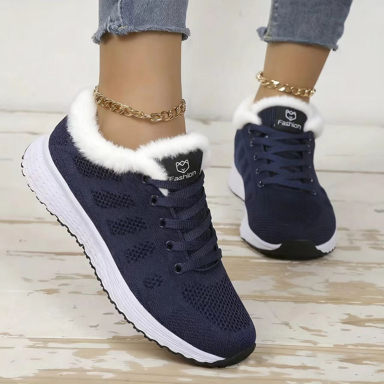 Winter Warm Casual Sports Shoes Women's Fleece-lined High-top Sneakers