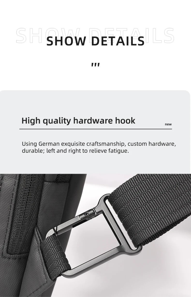 HK Waterproof Men's Shoulder Bag Lightweight Crossbody Bag Oxford Casual Satchel with USB Port Commute Business Chest Bag Male