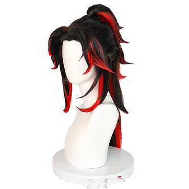 Anime Demon Yoriichi Tsugikuni Cosplay Synthetic Hair 30-Inch Black And Red Gradient Wig Suitable For Daily Party Role-Playing