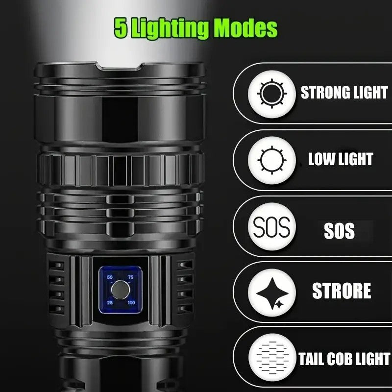 10000W Built-in Battery Flash Light Emergency Spotlights 9km 990000000LM Most Powerful Led Flashlights Tactical Torch 25000mah