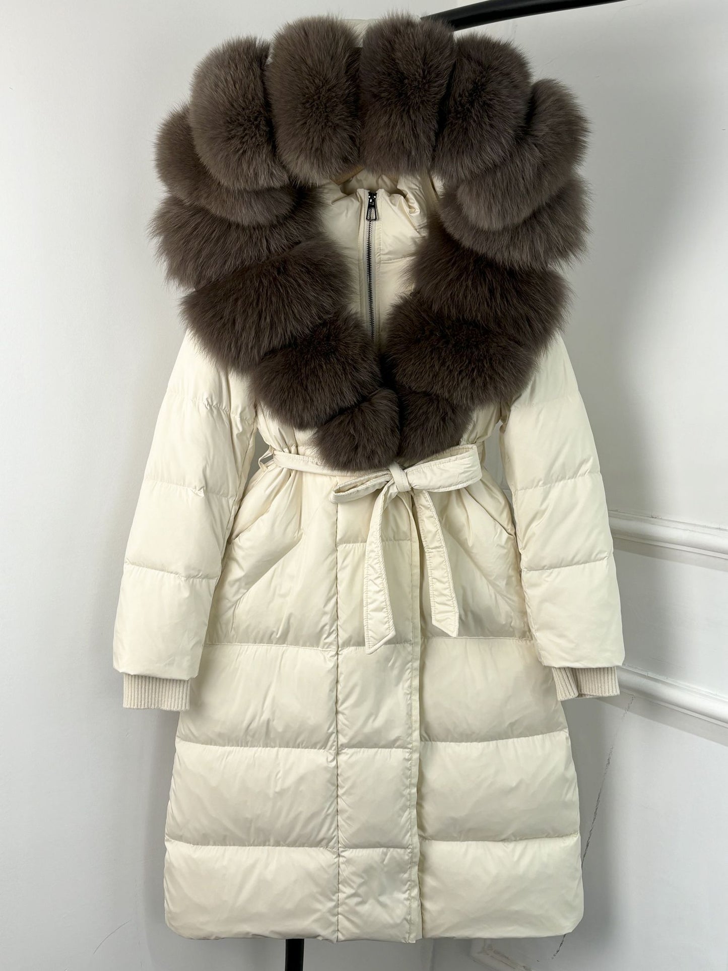 Janveny New Winter Long Hooded Puffer Jacket Women Warm Thickened Real Fox Fur Collar White Goose Down Jacket Waterproof Parkas