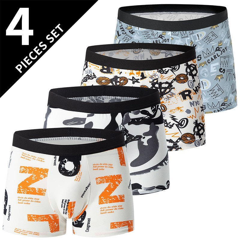 4 pieces European and American MEN'S Solid Color Boxer Underwear Comfortable Swimming Trunks Oversized Juvenile Boxer Underwear