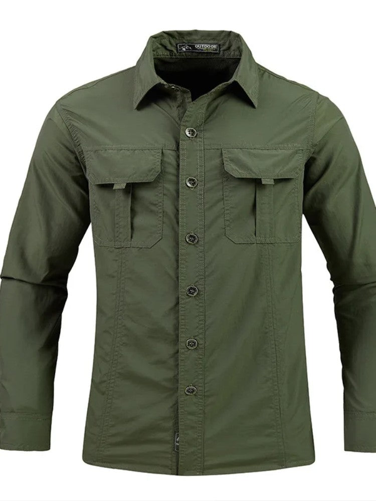 Men Summer Tactical Long Sleeved Shirts US Hot Outdoor Multi-pocket Army Green Waterproof Summer Camping Fishing Cargo Shirts
