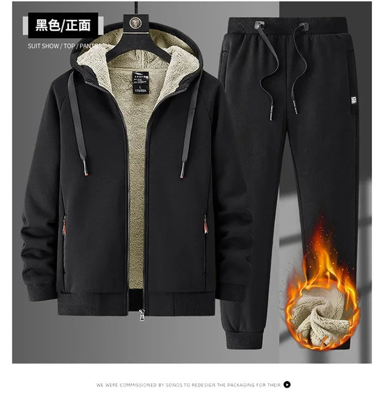 Lamb Cashmere Tracksuit Set Winter Men Sportsuit Gym Sportswear New Thermal Hoodies Fleece Tracksuit Windproof Sport Suit Men