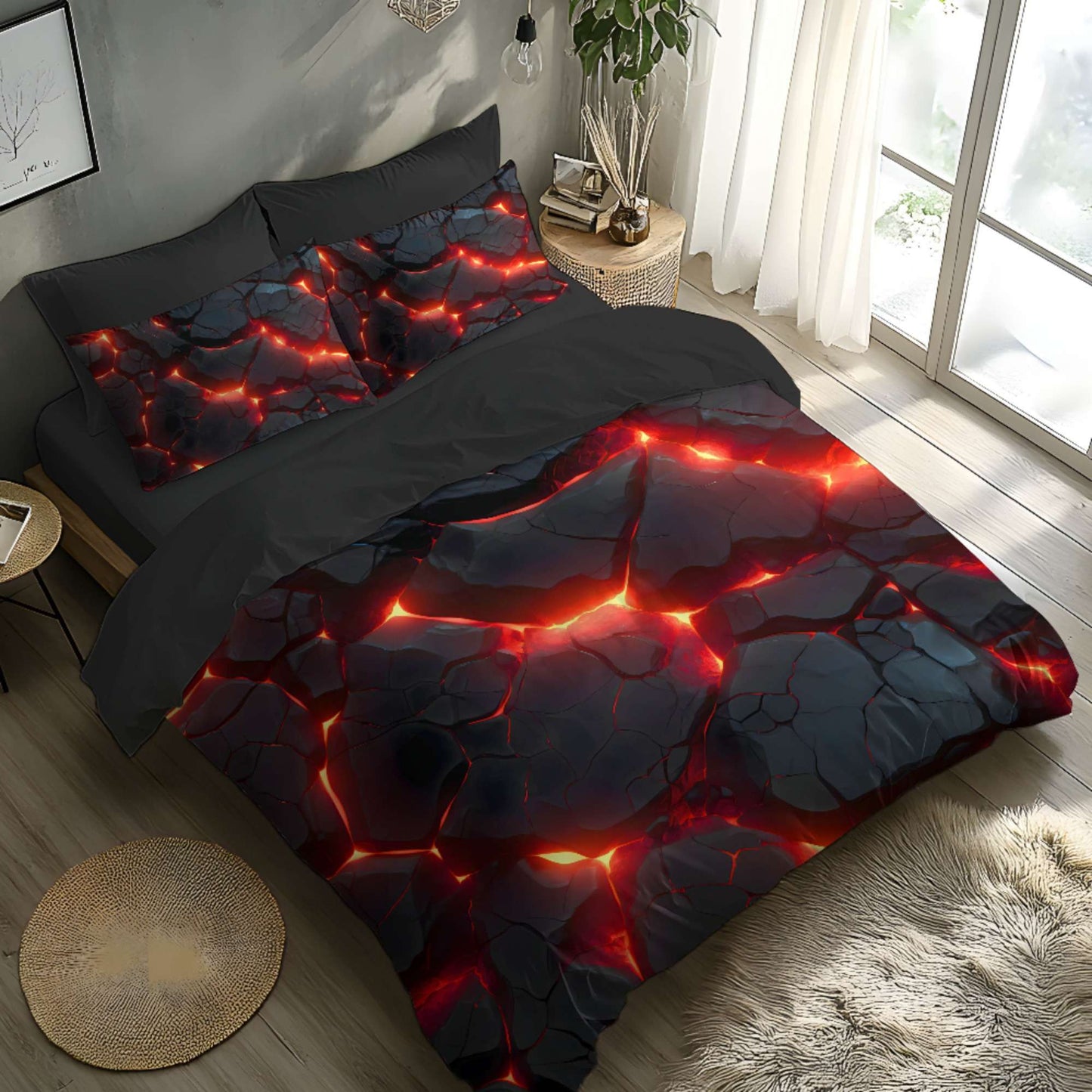 Fantasy Red Glow Duvet Cover Set with 3D Printing Design Soft Brushed Polyester Bedding Set All-Season Comfort Machine Washable