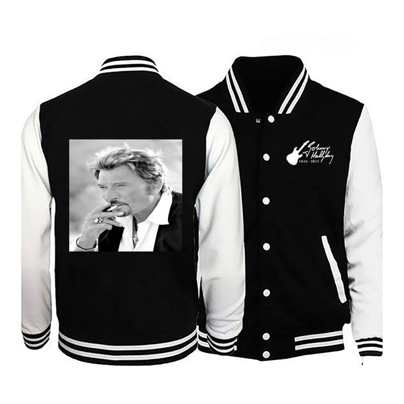 2024Johnny Hallyday nova jaqueta bomber masculina de manga comprida casual jaqueta de uniforme de beisebol