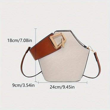 French-Inspired Elegant Beige Bucket Bag. Large Capacity, Golden Lock & Adjustable Strap. Perfect for Work, Travel & Daily Use.