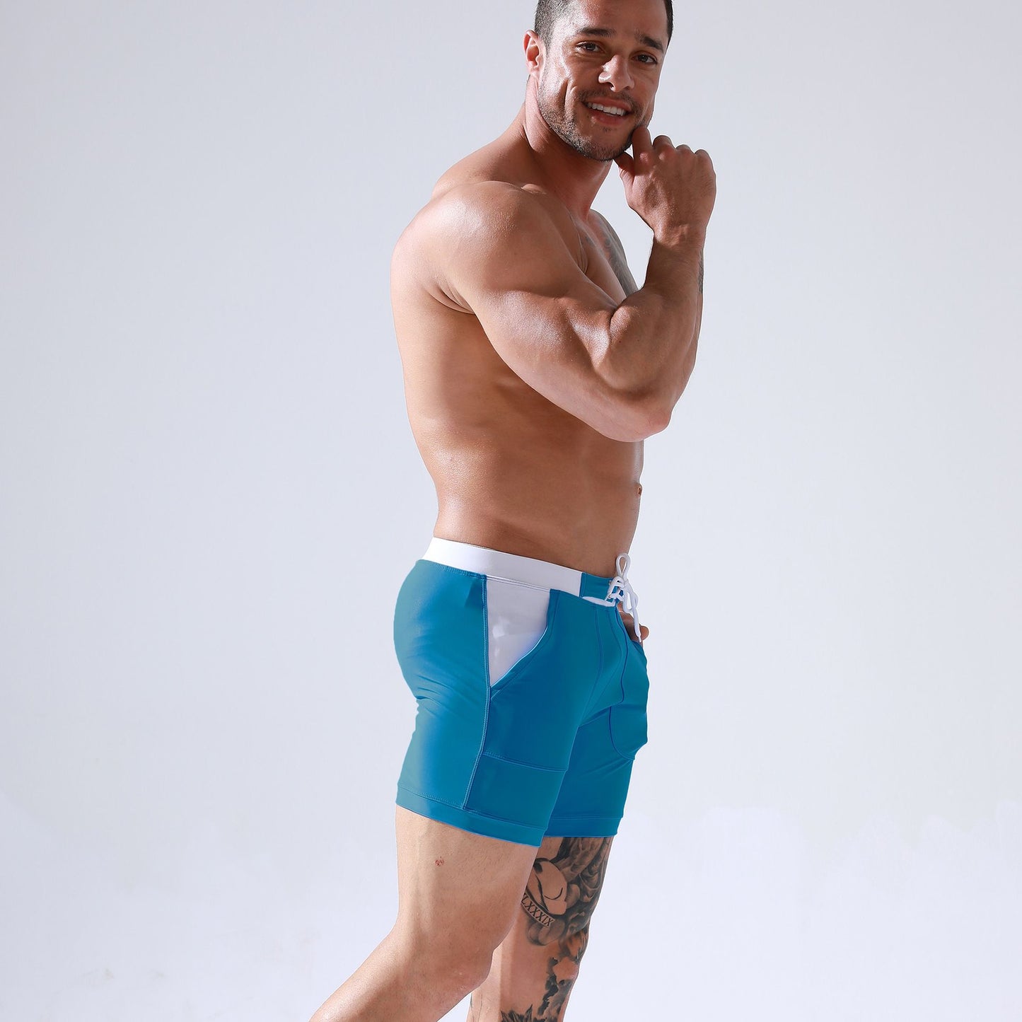 Men's Summer Swimwear Shorts Quick Dry Swimming Trunks Surf Board Solid Shorts Boxer Briefs Swimsuit Beach Sun Bathing Shorts