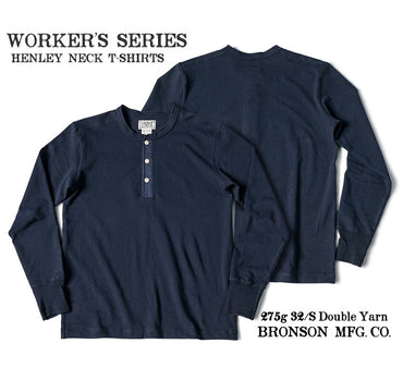 Bronson 350g Heavyweight L/S Henley Shirt Vintage Plain Base T-Shirt For Men