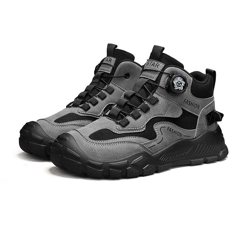 High-Top Men's Shoes for Winter, Thick-Soled Sports Shoes, British Style Retro Work Shoes, Rotating Buckle Casual Boots