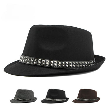 British Retro Jazz Hat Men's Autumn New Black Gentleman Hat Hip-hop Rivet Top Hat Women's Performance Hats