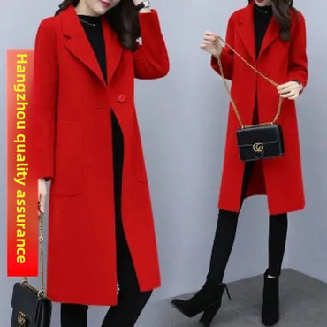 Plus Size Ladies Thickened Winter Coat Long Open-Front Woolen Jacket Loose Fit plus Size Fashionable Autumn Winter Korean Sty...