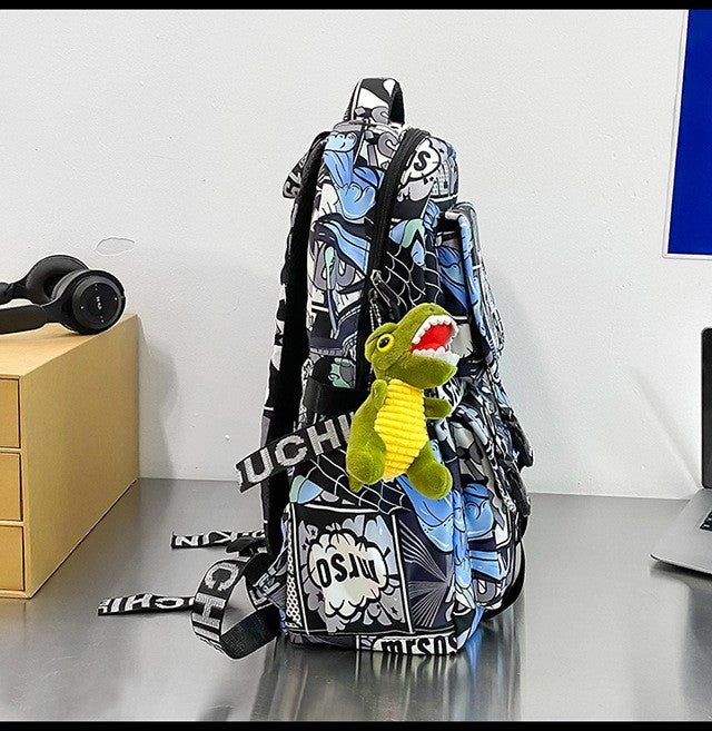 Anime Male and Female High-capacity One Piece Luffy Graffiti Printed Backpack for Middle High Students School Bag