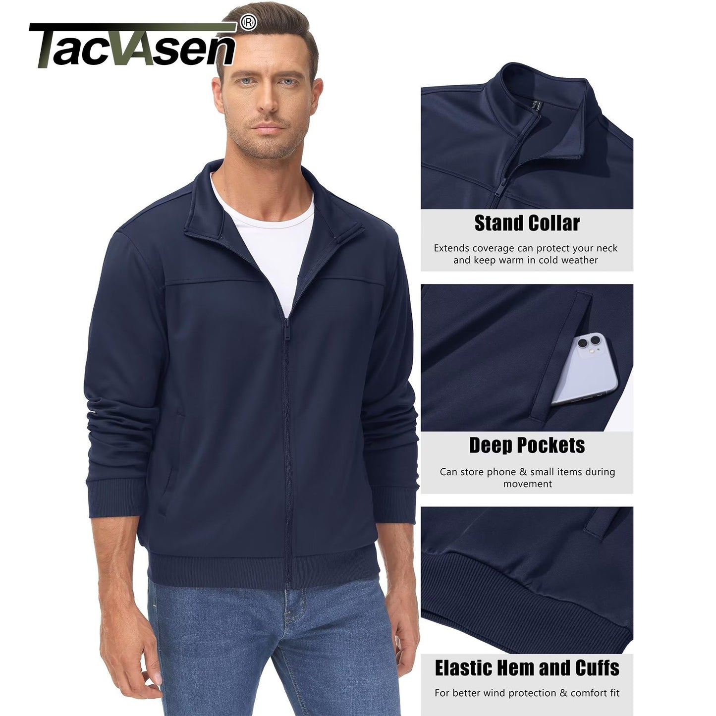 TACVASEN Spring Autumn Track Jackets Mens Lightweight Full Zip Sports Jacket Running Athletic Jackets Workout Fitness Outwear