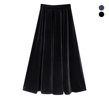 French Style Black Velvet Skirt For Women High Waist A-Line Velour Skirts Spring Autumn Simple High Street Long Skirts Plus Size