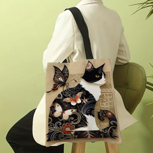 Butterfly Cat Pattern Bag High-Definition Digital Printed Shopping Bag Environmentally Friendly And Portable Linen Bag 7.2