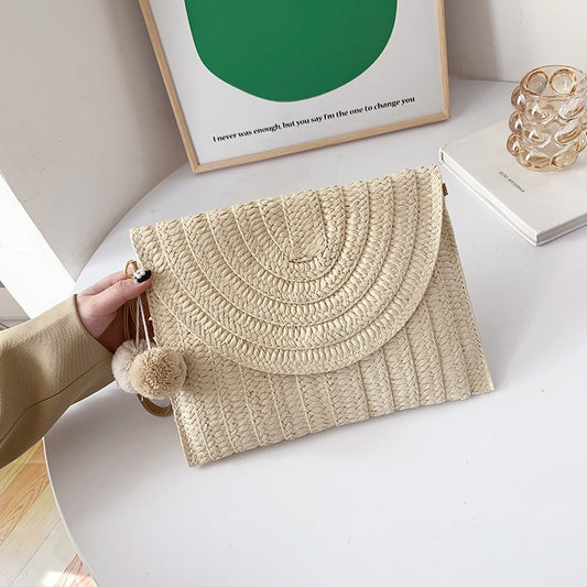 Handmade Ladies Straw Woven Bags Women Summer Holiday Beach Casual Clutch Purse Elegant Shoulder Handbag Raffia Envelope Wallets